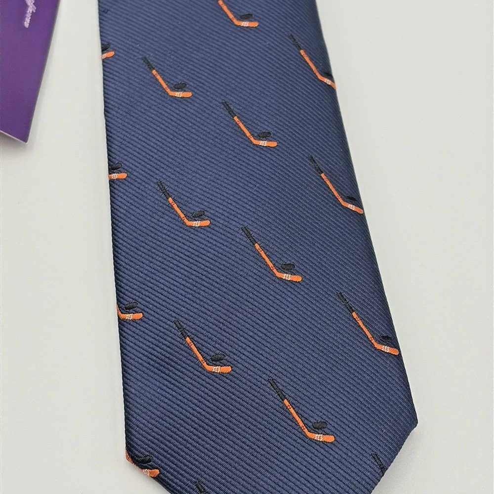 AusCufflinks Necktie Mens OS Blue Hockey Stick Puck Sporty Hand Stitched NWT